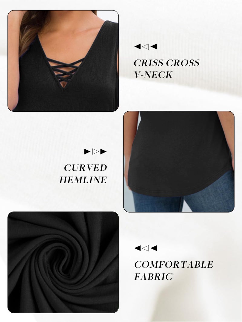 Feiersi Women's Summer Sleeveless Criss Cross Casual Tank Tops Basic Blouse Black Small - Image 4